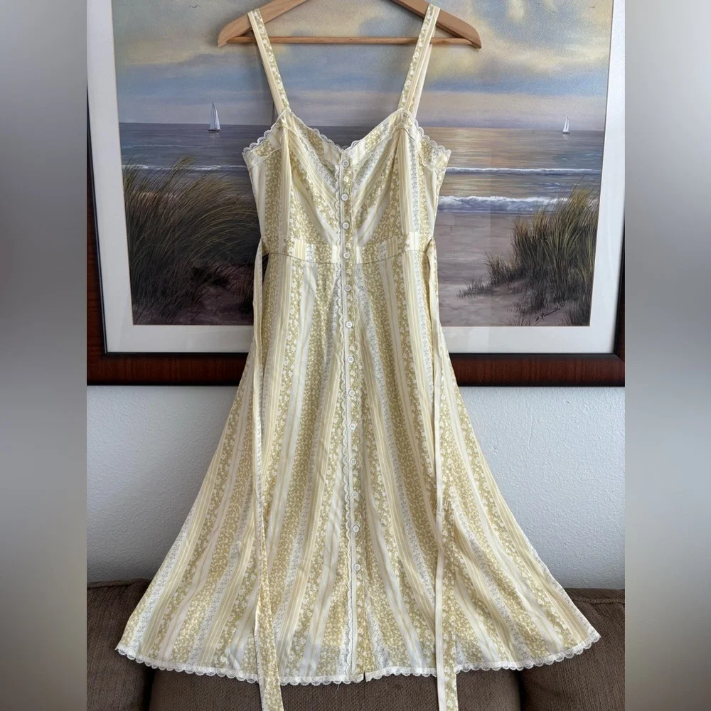 Reformation Midi Length Sandalwood Clara Yellow Floral Dress Lace Trim Sz 6 - Picture 2 of 11